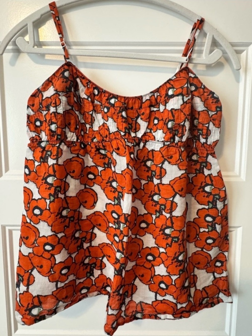 Moda International Orange Poppy Floral Cami Top L Boho Cotton Adjustable Strap